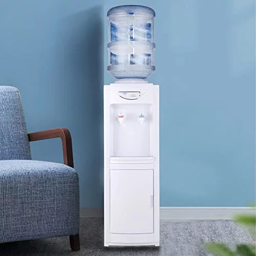 Hot & Cold Top Loading moisture Dispenser,5 Gallons liquid Coolers with Child Safety Lock Removable Drip Tray & Storage Cabinet,moisture Cooler Dispenser for Home,Office(White)