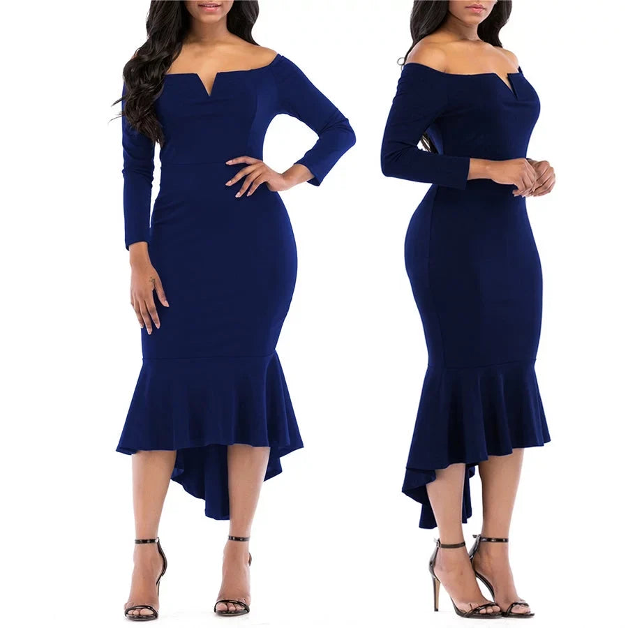 KISSMODA Women's Maxi Dresses 3/4 Long Sleeve Casual V Neck Bodycon Cocktail Bridesmaid Formal Dresses Party Ball Prom
