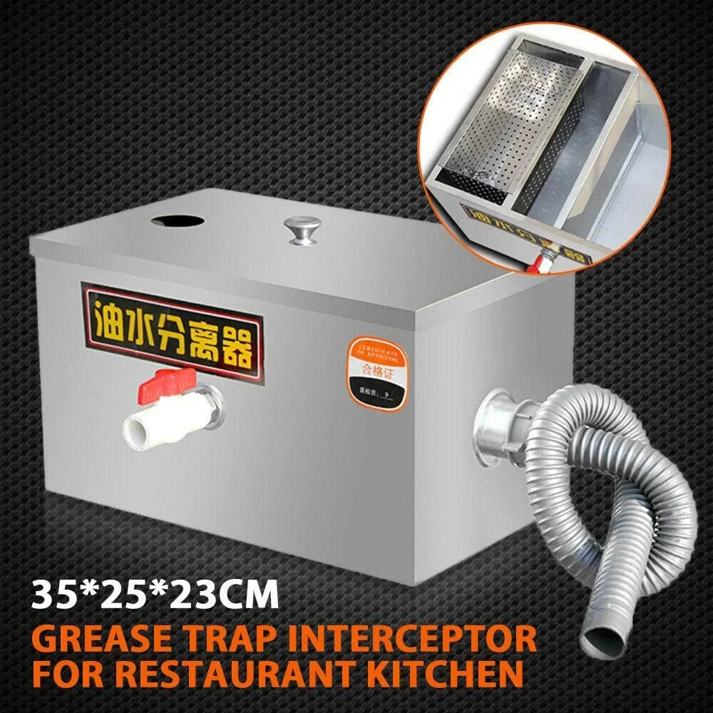 Miumaeov Stainless Steel Grease Trap Commercial Kitchen Wastewater Oil-aqua Interceptor Grease Trap Interceptor with Removable Fine Mesh Filter